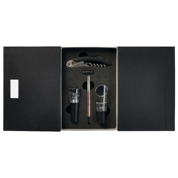 acessorios para vinho com estojo em papelao rigido preto 5 pcs 8917
