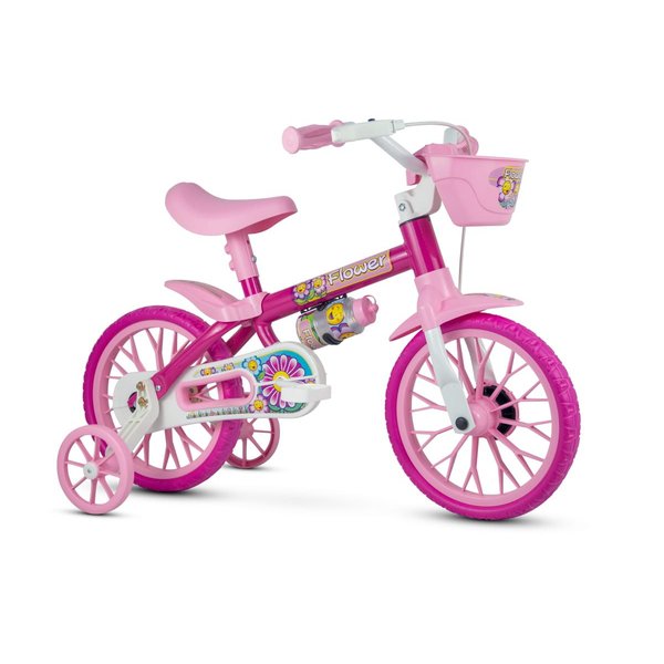 bicicleta infantil aro 12 com rodinhas menina flower nathor