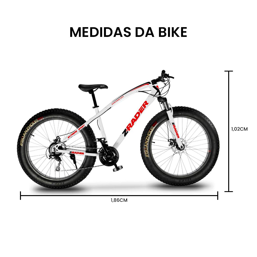 Bicicleta Aro 26 Com Suspensão - Fat Jaguar - Z-Rader - Branca