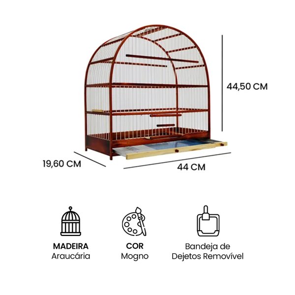 gaiola passarinho em madeira canario azulao curio mogno