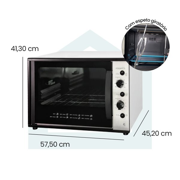 fogatti forno eletrico de bancada 60 litros smart60s com espeto giratorio