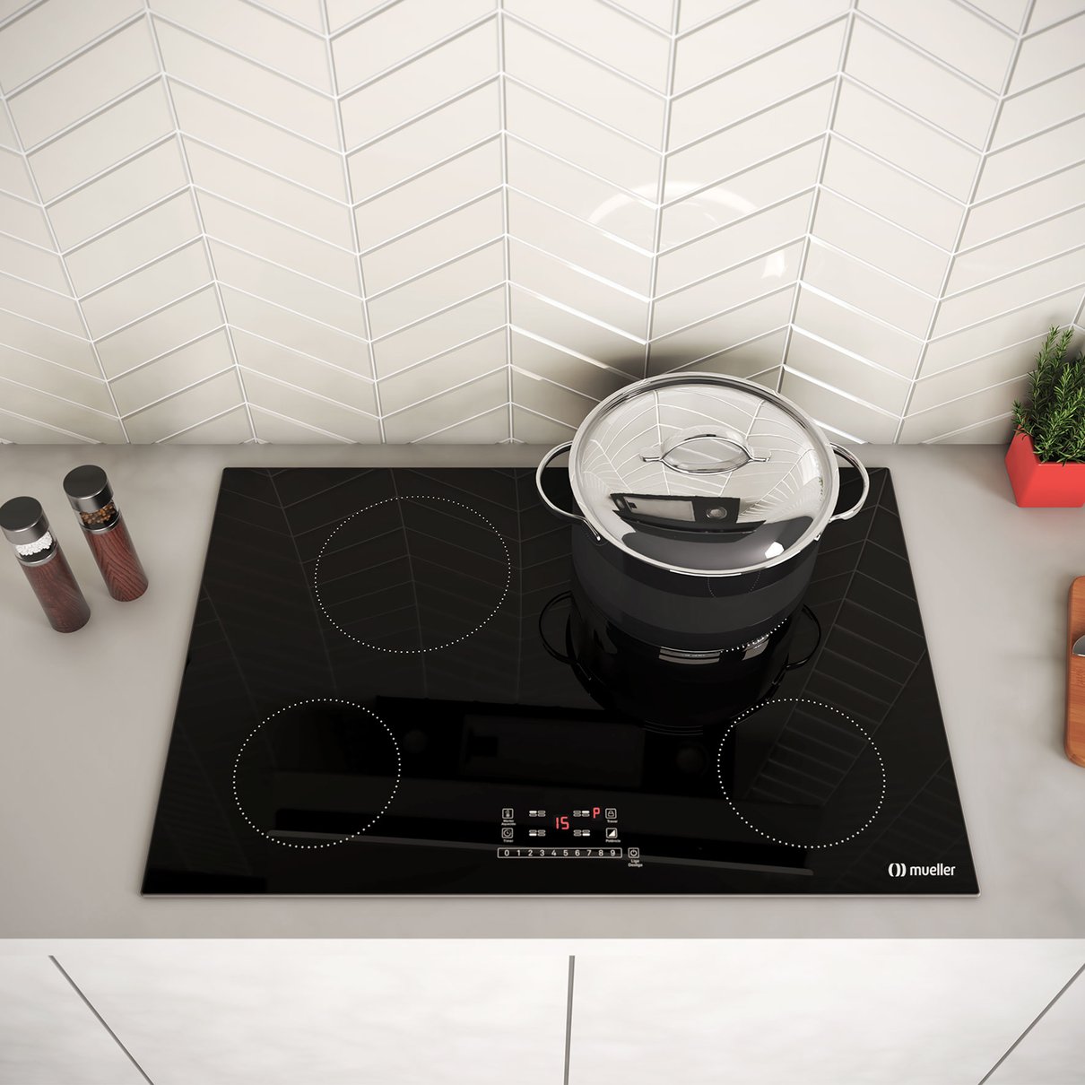 Cooktop de indu&ccedil;&atilde;o com superf&iacute;cie de vidro lisa