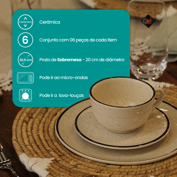 conjunto de pratos de sobremesa com 06 pecas 20cm unni brisa oxford