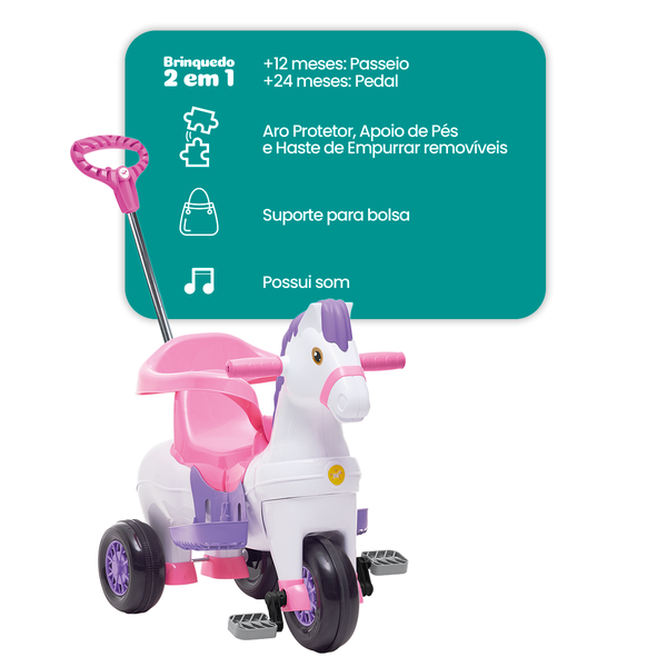 carrinho de passeio ou pedal poto calesita rosa