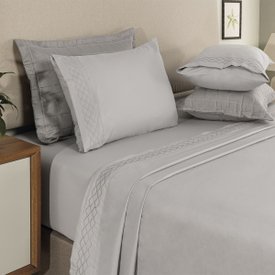 Jogo de Lençol Casal 4 peças Verona Percal 300 Fios  Bordado 