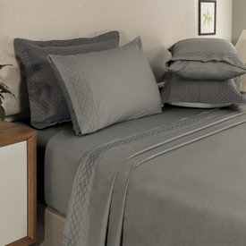 Jogo de Lençol Casal 4 peças Verona Percal 300 Fios  Bordado 